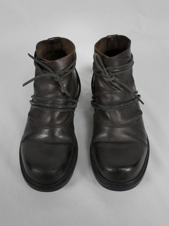 vaniitas vintage Dirk Bikkembergs brown boots with flap and laces through the soles 1990S 90S 7280