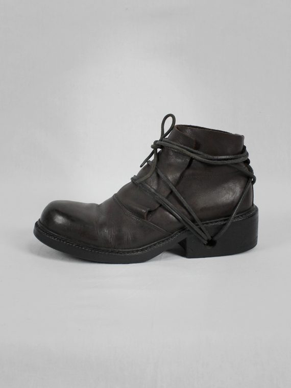 vaniitas vintage Dirk Bikkembergs brown boots with flap and laces through the soles 1990S 90S 7304