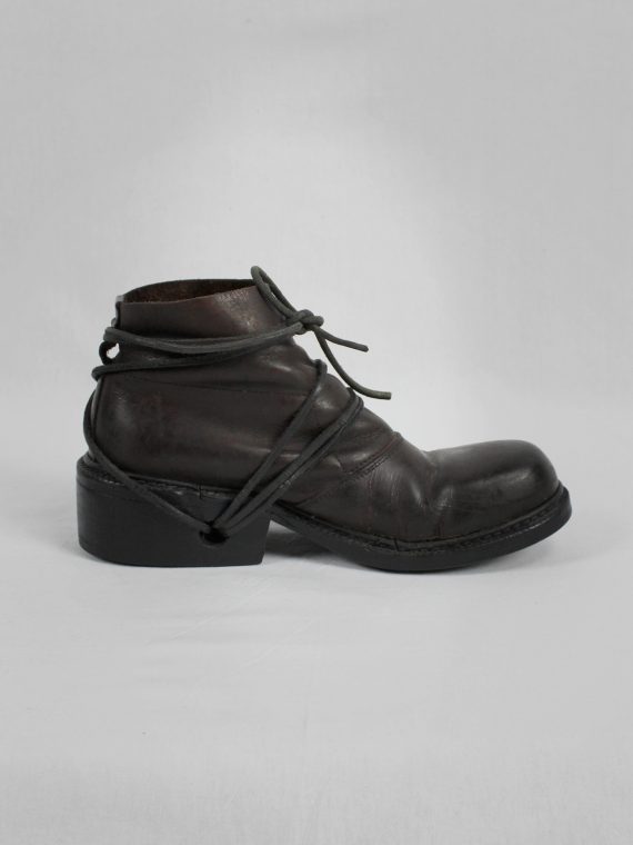 vaniitas vintage Dirk Bikkembergs brown boots with flap and laces through the soles 1990S 90S 7318