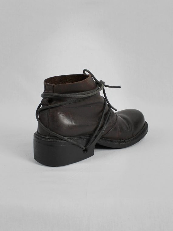 vaniitas vintage Dirk Bikkembergs brown boots with flap and laces through the soles 1990S 90S 7320