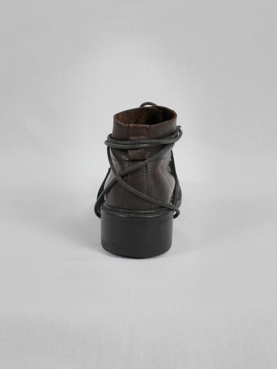vaniitas vintage Dirk Bikkembergs brown boots with flap and laces through the soles 1990S 90S 7323