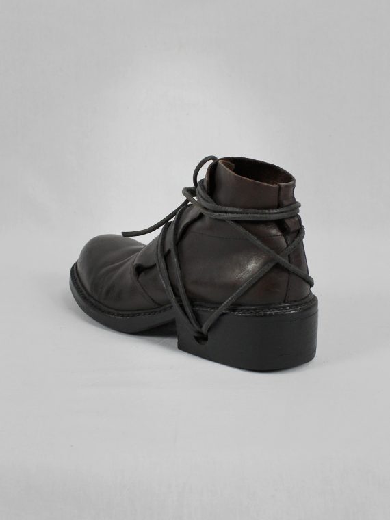 vaniitas vintage Dirk Bikkembergs brown boots with flap and laces through the soles 1990S 90S 7327