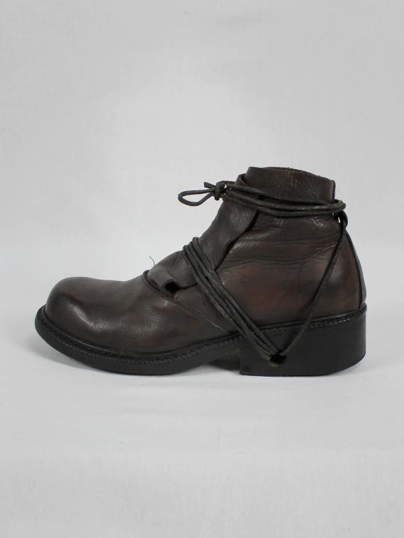 vaniitas vintage Dirk Bikkembergs brown boots with flap and laces through the soles 1990S 90S 7397