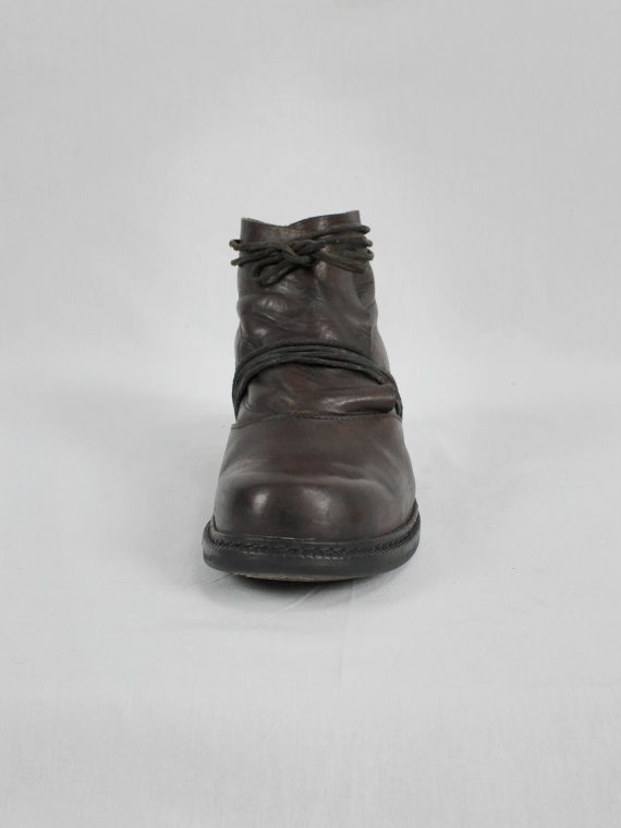 vaniitas vintage Dirk Bikkembergs brown boots with flap and laces through the soles 1990S 90S 7404