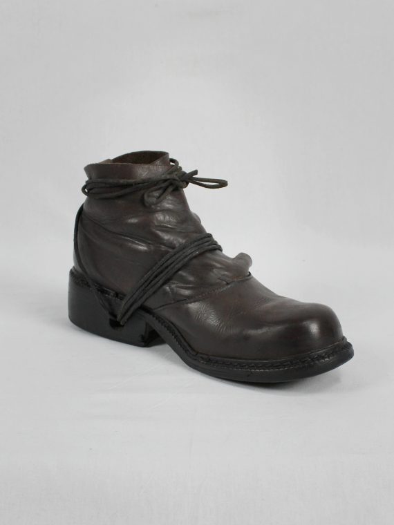 vaniitas vintage Dirk Bikkembergs brown boots with flap and laces through the soles 1990S 90S 7408