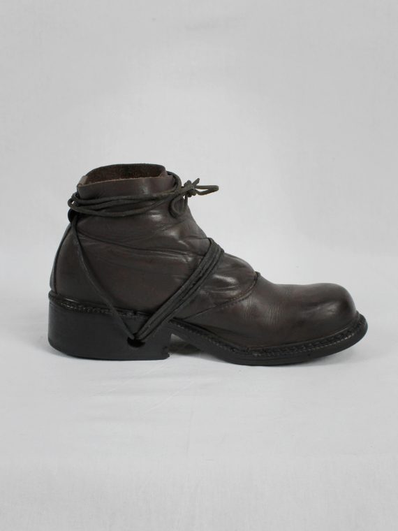 vaniitas vintage Dirk Bikkembergs brown boots with flap and laces through the soles 1990S 90S 7411