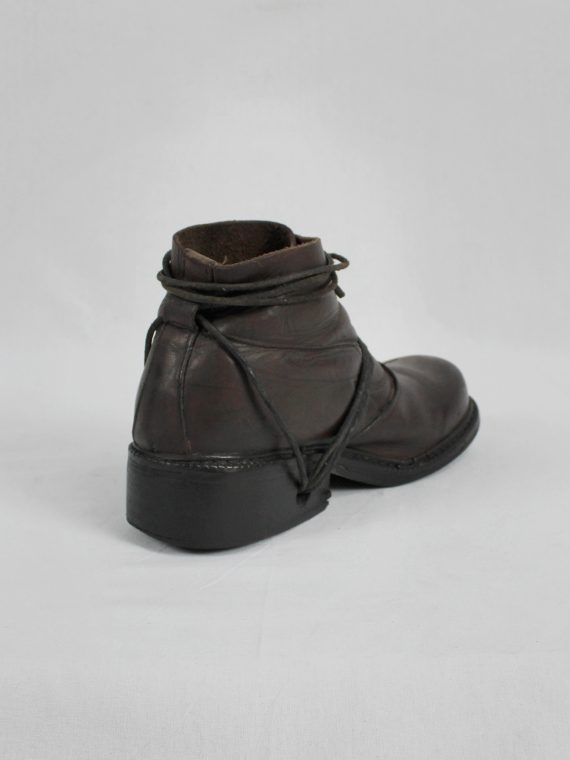vaniitas vintage Dirk Bikkembergs brown boots with flap and laces through the soles 1990S 90S 7413