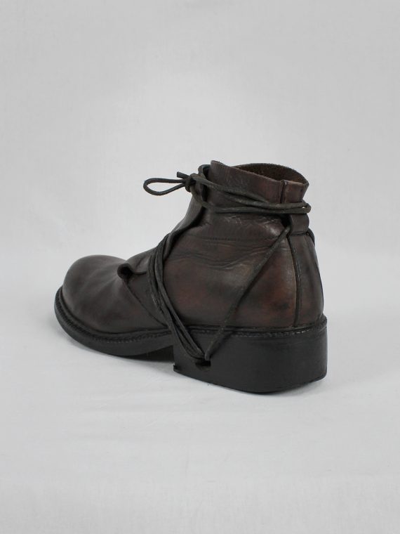 vaniitas vintage Dirk Bikkembergs brown boots with flap and laces through the soles 1990S 90S 7417