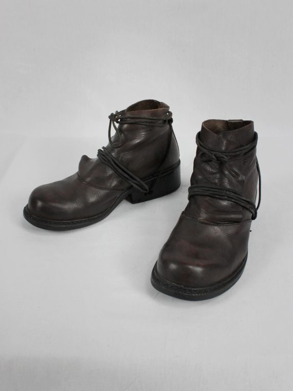 vaniitas vintage Dirk Bikkembergs brown boots with flap and laces through the soles 1990S 90S 7434