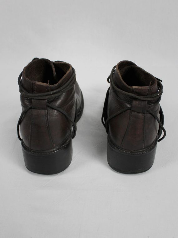 vaniitas vintage Dirk Bikkembergs brown boots with flap and laces through the soles 1990S 90S 7444