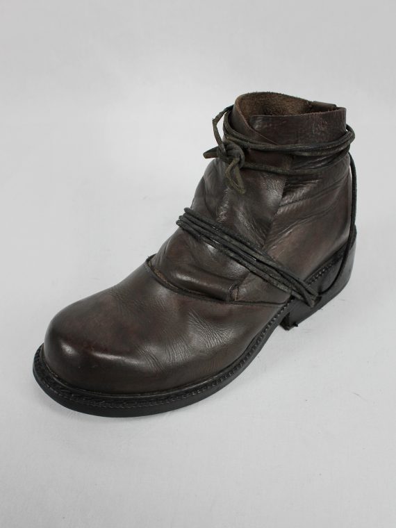 vaniitas vintage Dirk Bikkembergs brown boots with flap and laces through the soles 1990S 90S 7457