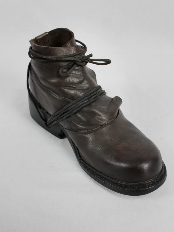 vaniitas vintage Dirk Bikkembergs brown boots with flap and laces through the soles 1990S 90S 7459
