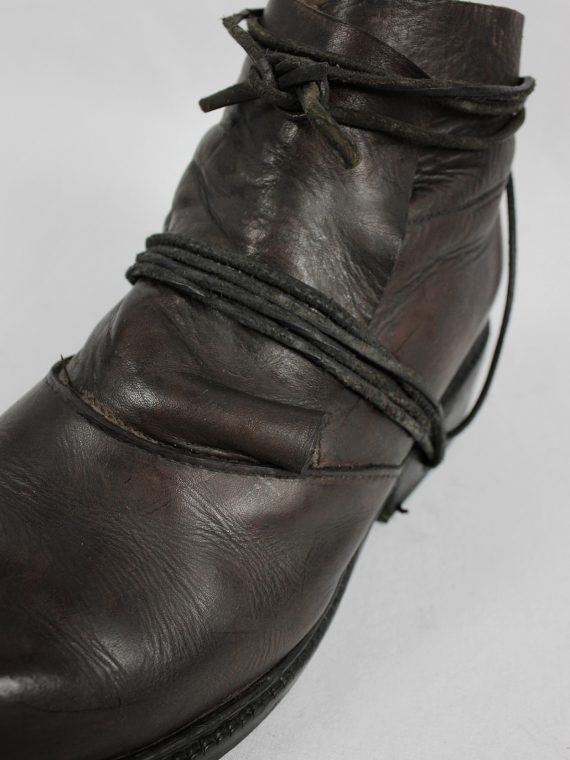 vaniitas vintage Dirk Bikkembergs brown boots with flap and laces through the soles 1990S 90S 7462