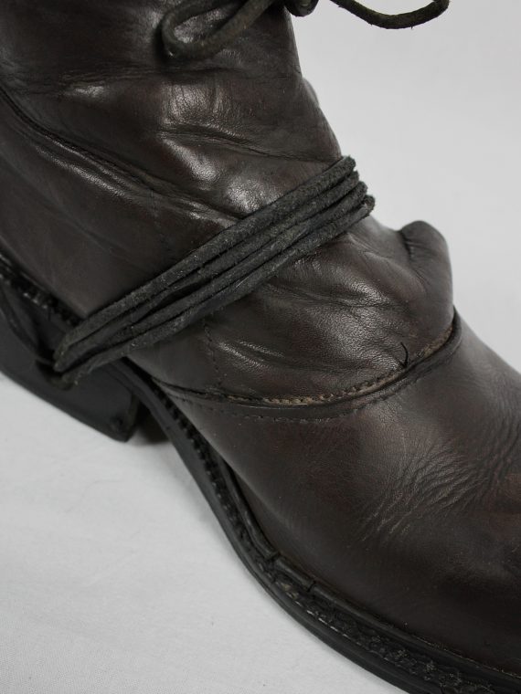 vaniitas vintage Dirk Bikkembergs brown boots with flap and laces through the soles 1990S 90S 7465