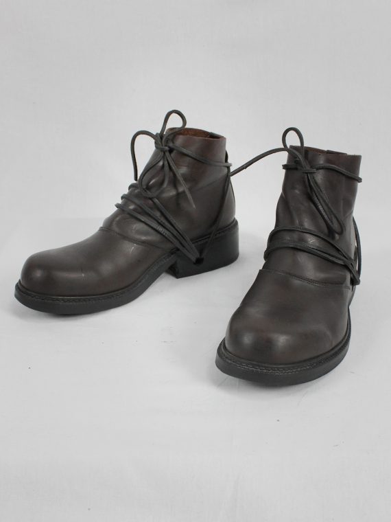 vaniitas vintage Dirk Bikkembergs brown boots with flap and laces through the soles 1990S 90S 7494