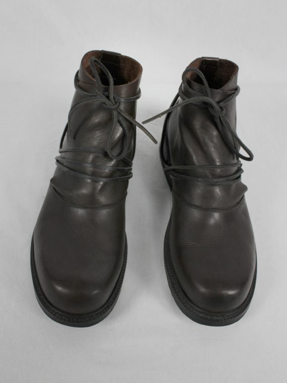 vaniitas vintage Dirk Bikkembergs brown boots with flap and laces through the soles 1990S 90S 7509