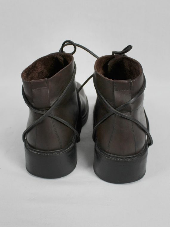 vaniitas vintage Dirk Bikkembergs brown boots with flap and laces through the soles 1990S 90S 7513