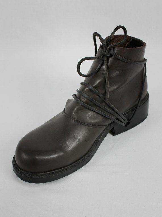 vaniitas vintage Dirk Bikkembergs brown boots with flap and laces through the soles 1990S 90S 7520