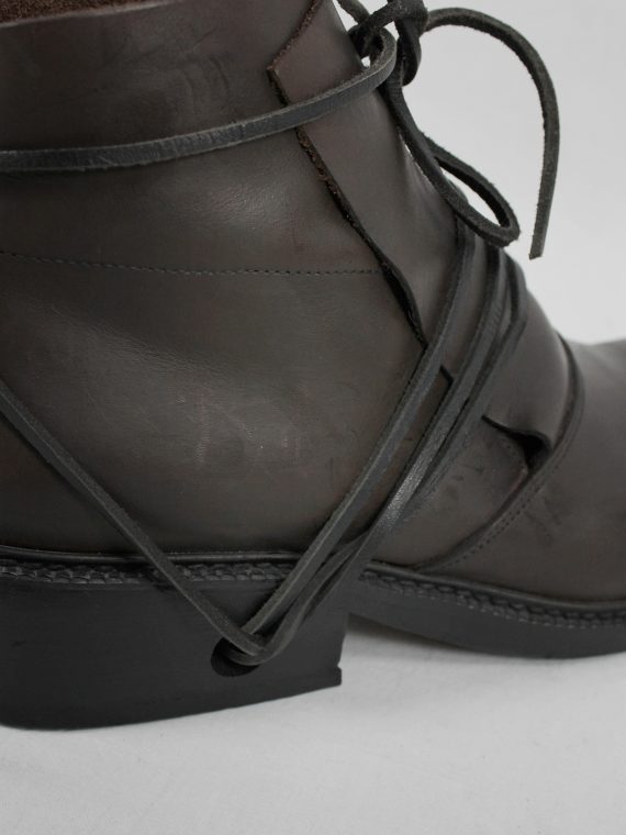 vaniitas vintage Dirk Bikkembergs brown boots with flap and laces through the soles 1990S 90S 7526