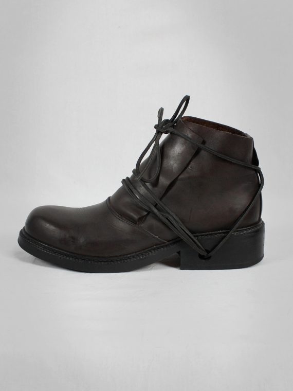 vaniitas vintage Dirk Bikkembergs brown boots with flap and laces through the soles 1990S 90S 7547