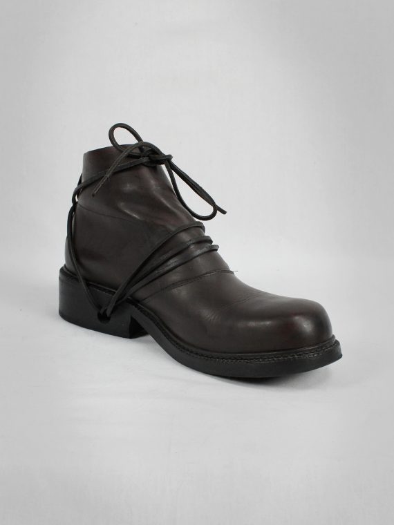vaniitas vintage Dirk Bikkembergs brown boots with flap and laces through the soles 1990S 90S 7557