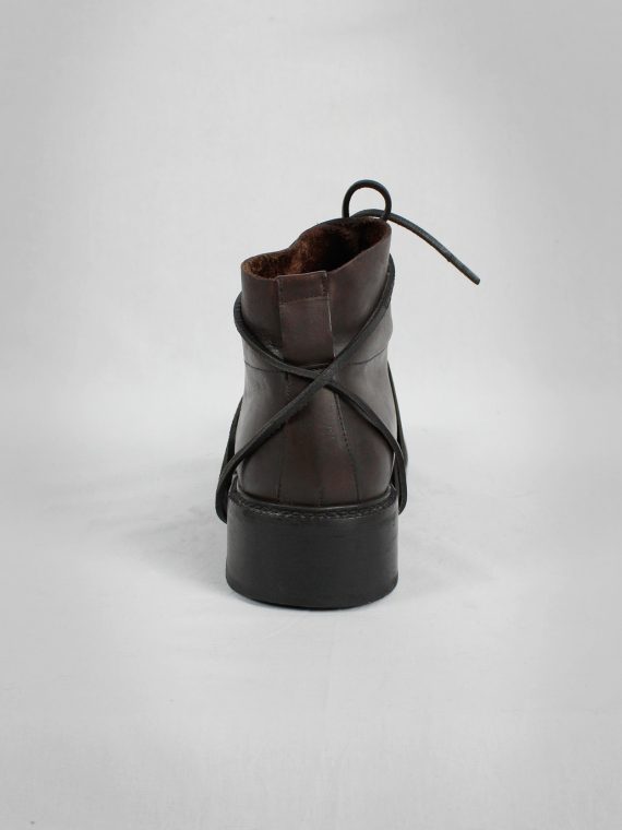vaniitas vintage Dirk Bikkembergs brown boots with flap and laces through the soles 1990S 90S 7567
