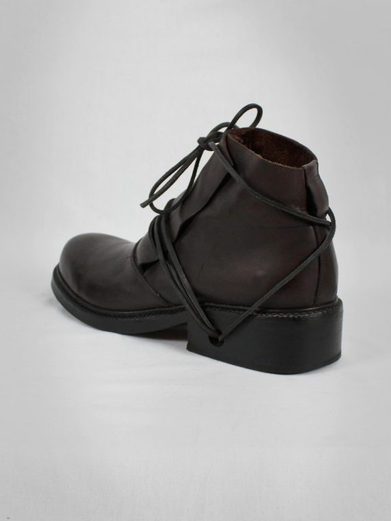 vaniitas vintage Dirk Bikkembergs brown boots with flap and laces through the soles 1990S 90S 7570