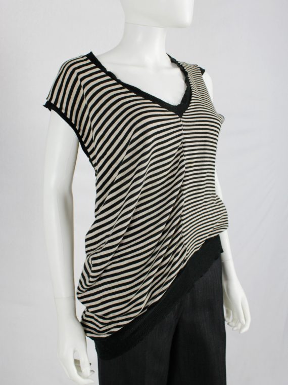 vaniitas vintage Maison Martin Margiela beige and black striped top stretched out on one side spring 2005 9168