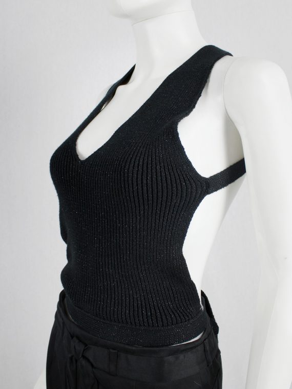 vaniitas vintage Maison Martin Margiela black knit backless top with crossed straps spring 2006 1336