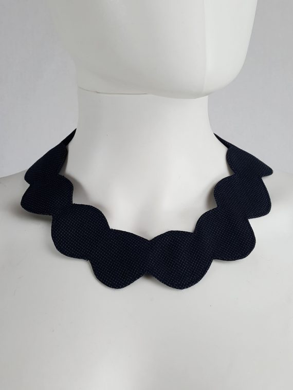 vaniitas vintage Maison Martin Margiela dark blue fabric square with cut out pearl necklace fall 2005 125131