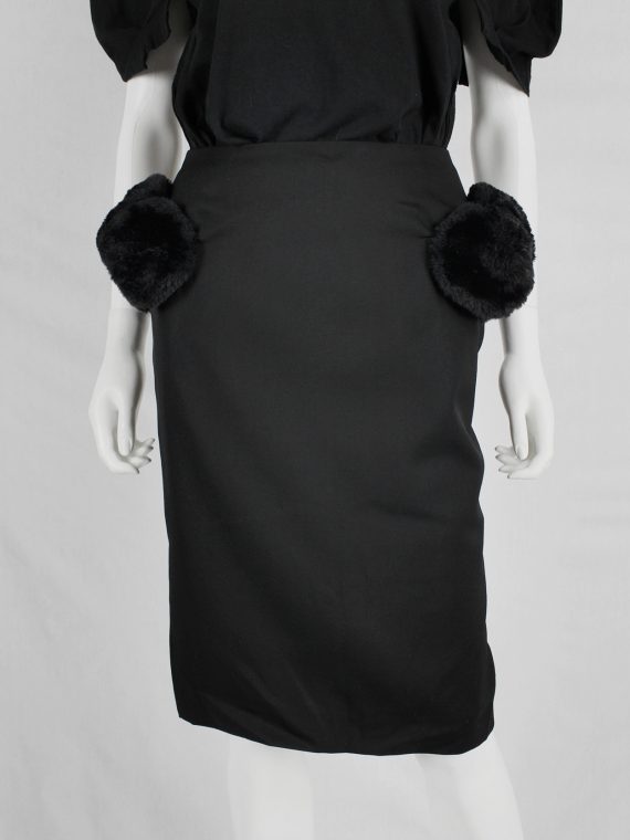 vaniitas vintage Noir Kei Ninomiya black pencil skirt with furry puffballs on the hips fall 2016 8423