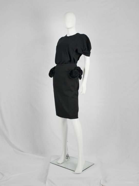 vaniitas vintage Noir Kei Ninomiya black pencil skirt with furry puffballs on the hips fall 2016 8455