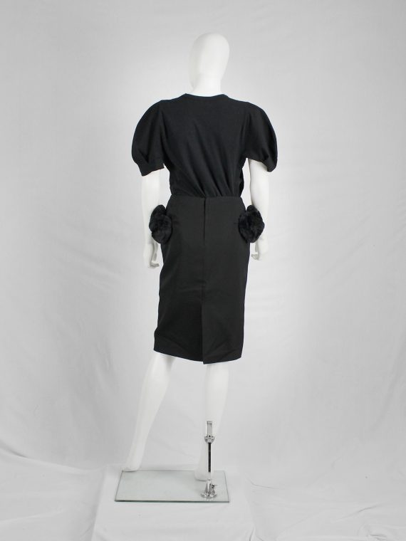 vaniitas vintage Noir Kei Ninomiya black pencil skirt with furry puffballs on the hips fall 2016 8468