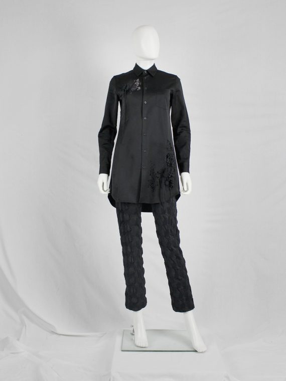 vaniitas vintage Noir Kei Ninomiya black shirt with laser cut-outs and destroyed knit appliqués fall 2013 9766