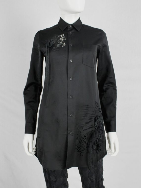 vaniitas vintage Noir Kei Ninomiya black shirt with laser cut-outs and destroyed knit appliqués fall 2013 9785