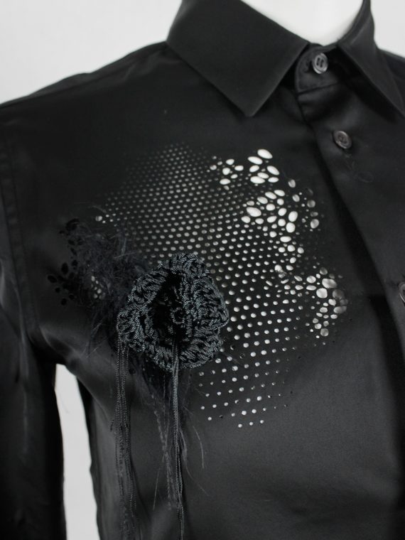 vaniitas vintage Noir Kei Ninomiya black shirt with laser cut-outs and destroyed knit appliqués fall 2013 9789