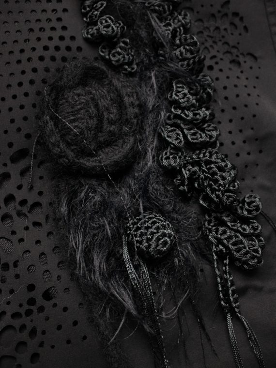 vaniitas vintage Noir Kei Ninomiya black shirt with laser cut-outs and destroyed knit appliqués fall 2013 9854