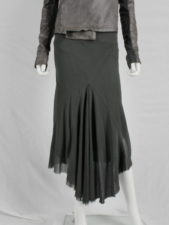 vaniitas vintage Rick Owens EXPLODER green midi skirt with front and back drape fall 2007 9873