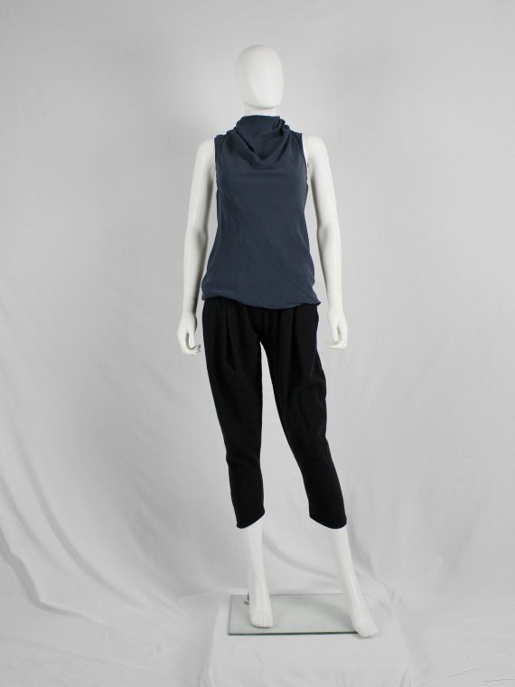 vaniitas vintage Rick Owens VICIOUS blue top with high neck and exposed back zipper spring 2014 4739