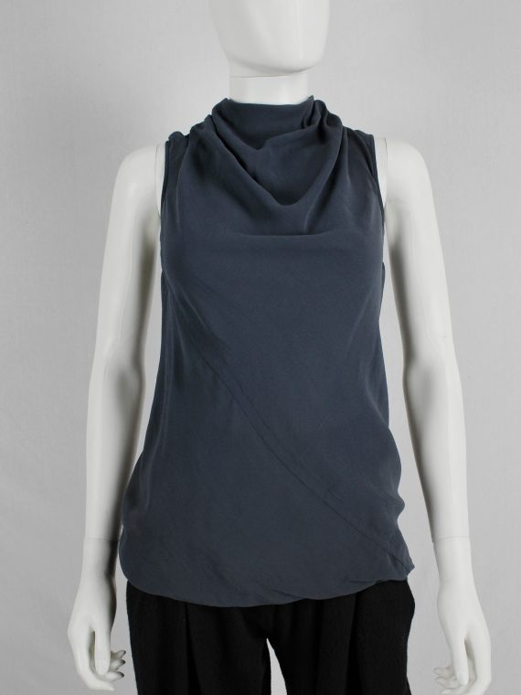 vaniitas vintage Rick Owens VICIOUS blue top with high neck and exposed back zipper spring 2014 4754