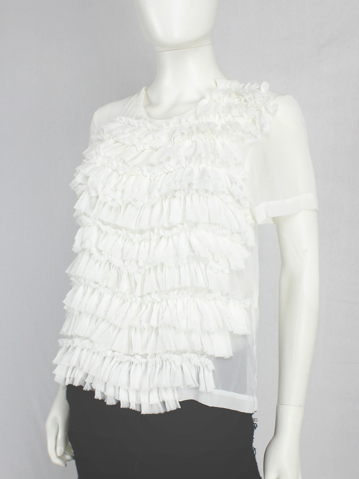 Comme des Garçons white frilled top with belted open back — spring 2014 ...
