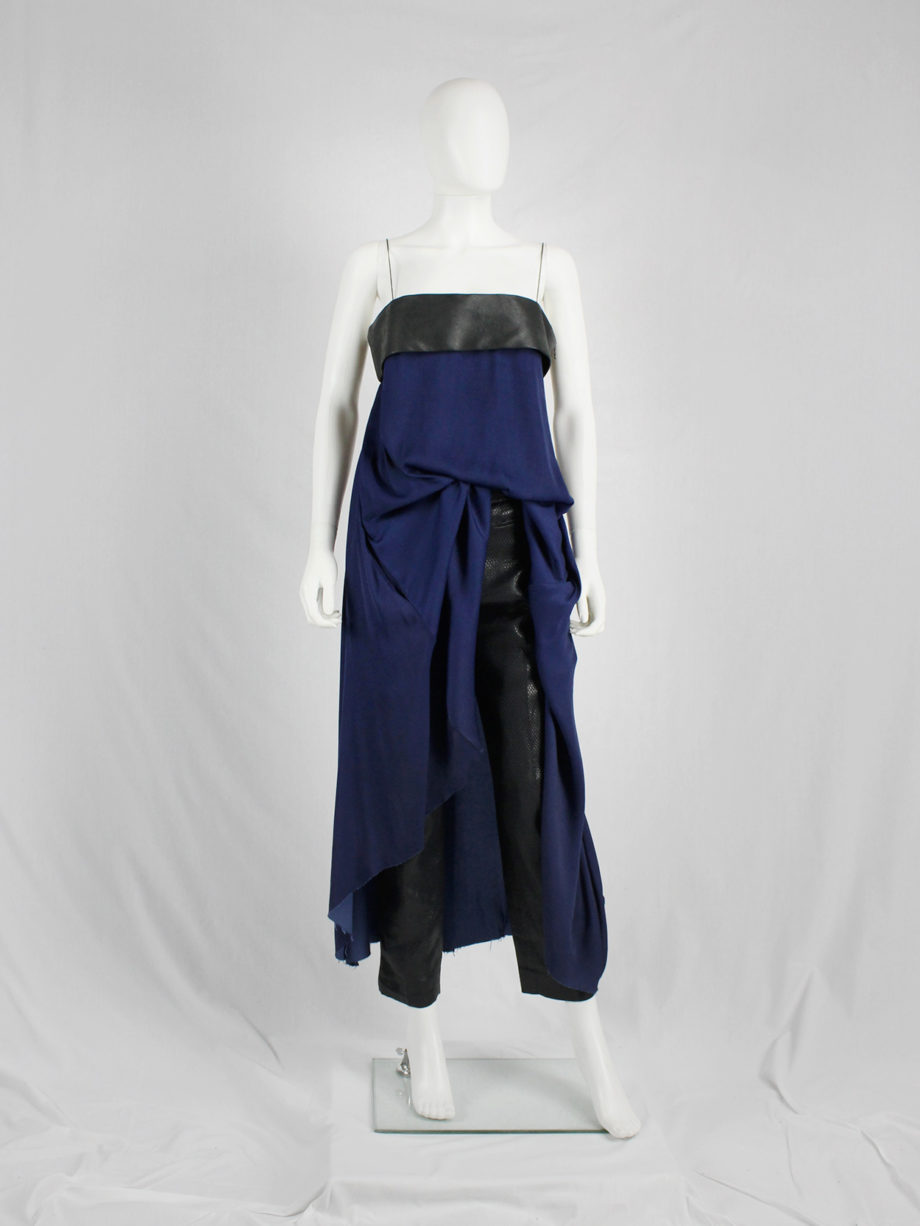 vaniitas Haider Ackermann blue maxi dress with leather band spring 2013 _6457