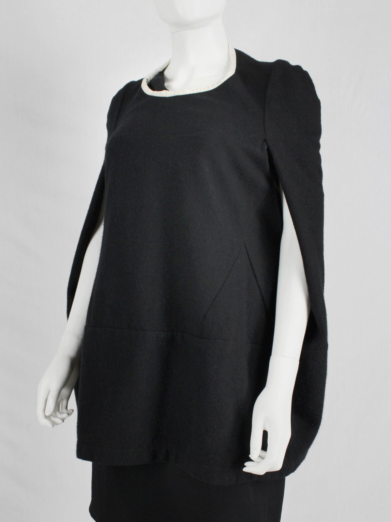 Junya Watanabe black cocoon poncho with front slits — fall 1996 - V A N ...
