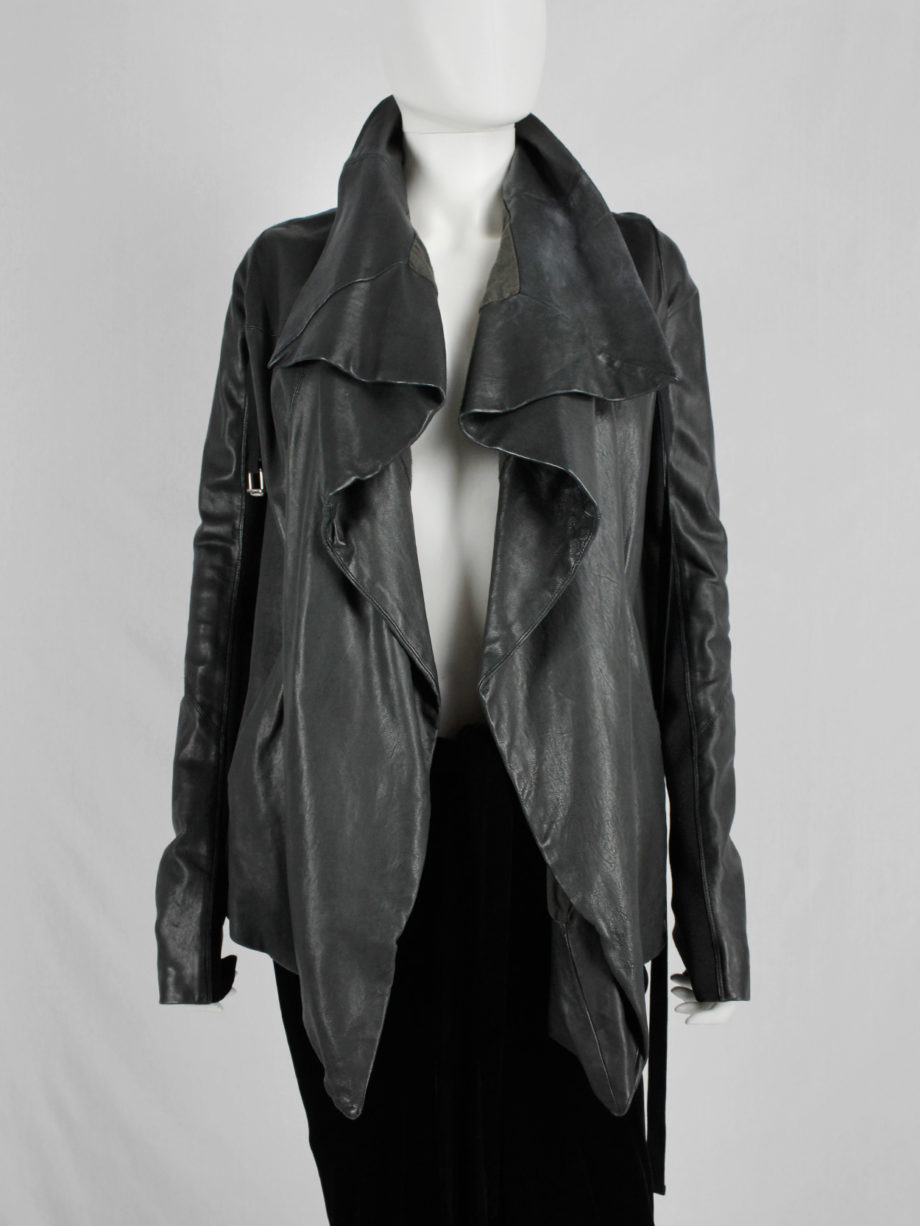 vaniitas Rick Owens black leather jacket with overlap front and cross-body strap 6171