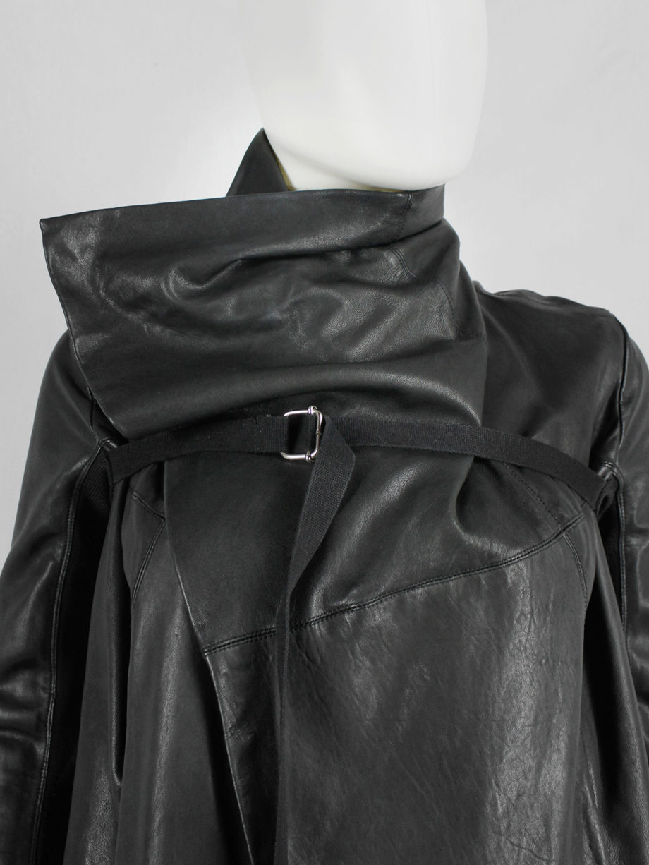 vaniitas Rick Owens black leather jacket with overlap front and cross-body strap 6232