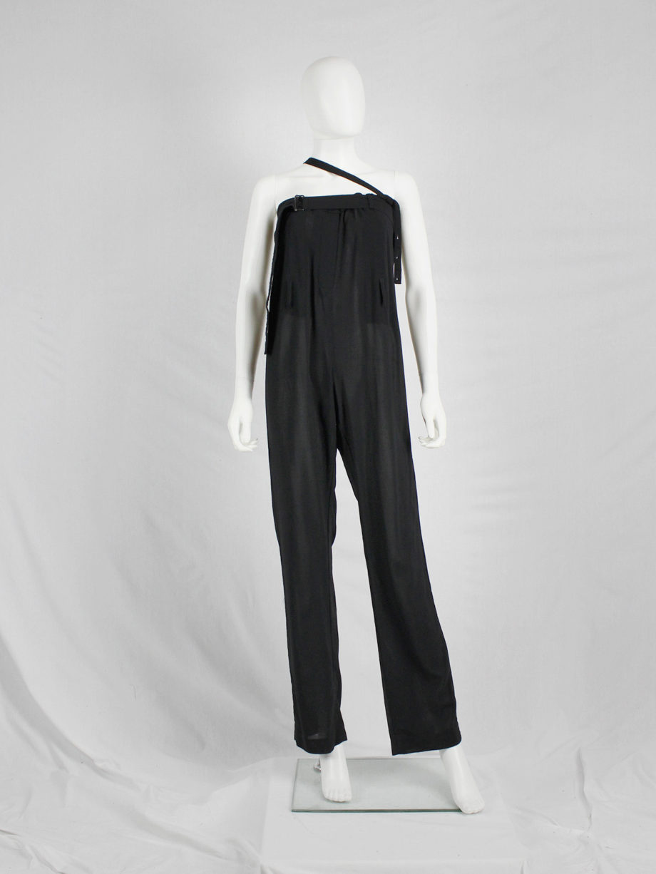 vaniitas vintage Ann Demeulemeester black draped trousers with strap or jumpsuit spring 2003 3265