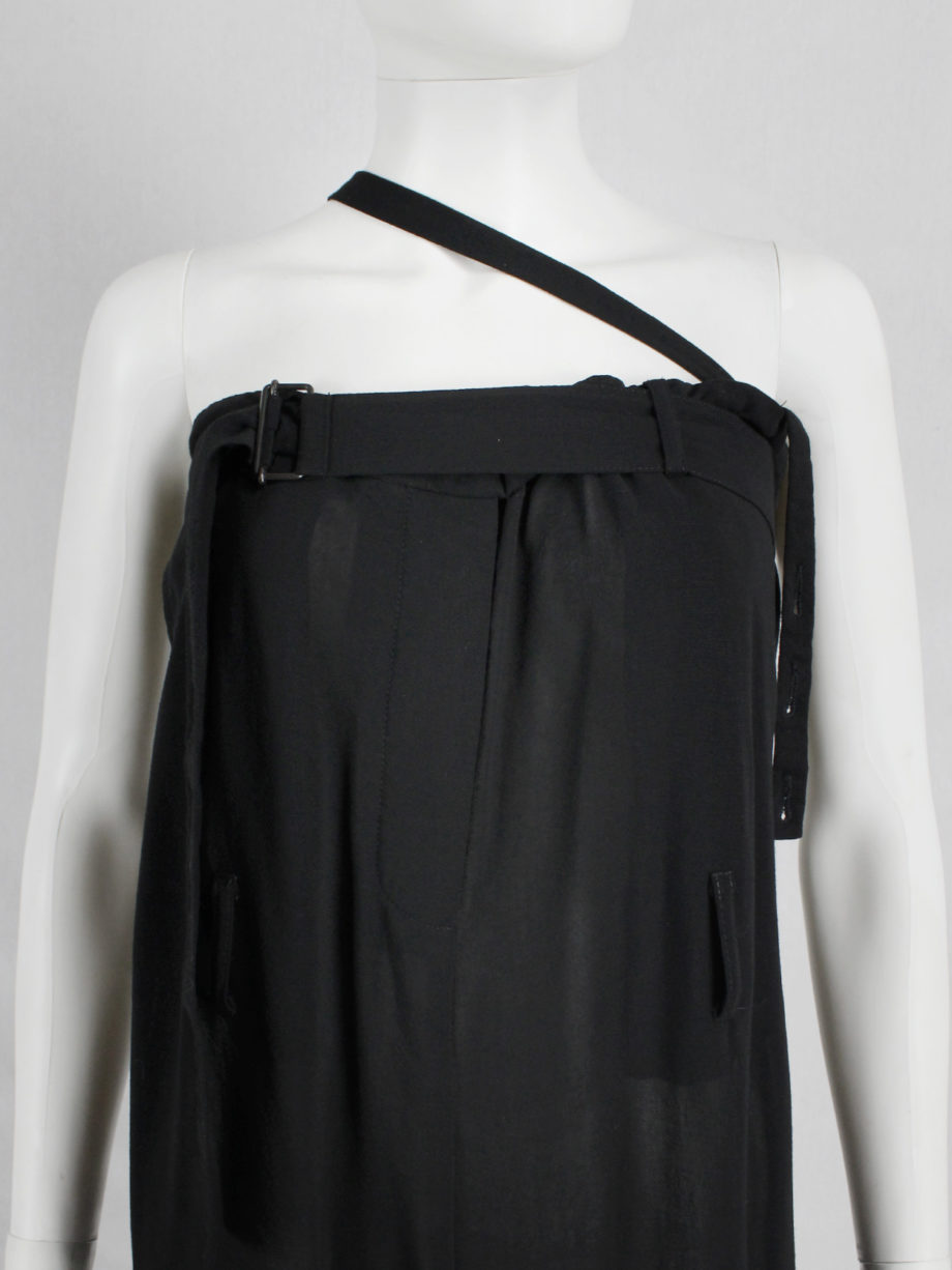 vaniitas vintage Ann Demeulemeester black draped trousers with strap or jumpsuit spring 2003 3284