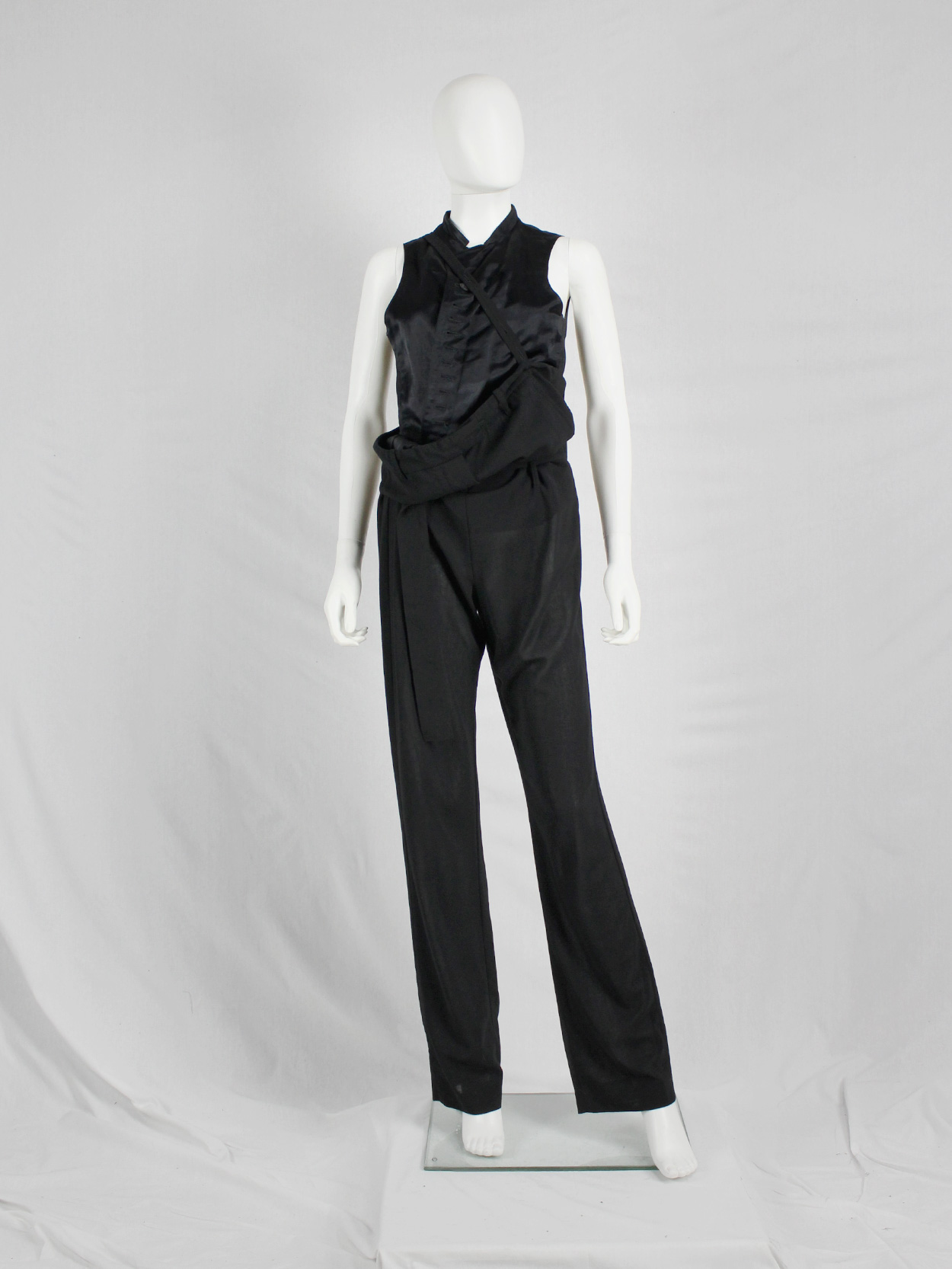 Ann Demeulemeester black draped trousers with strap or jumpsuit ...