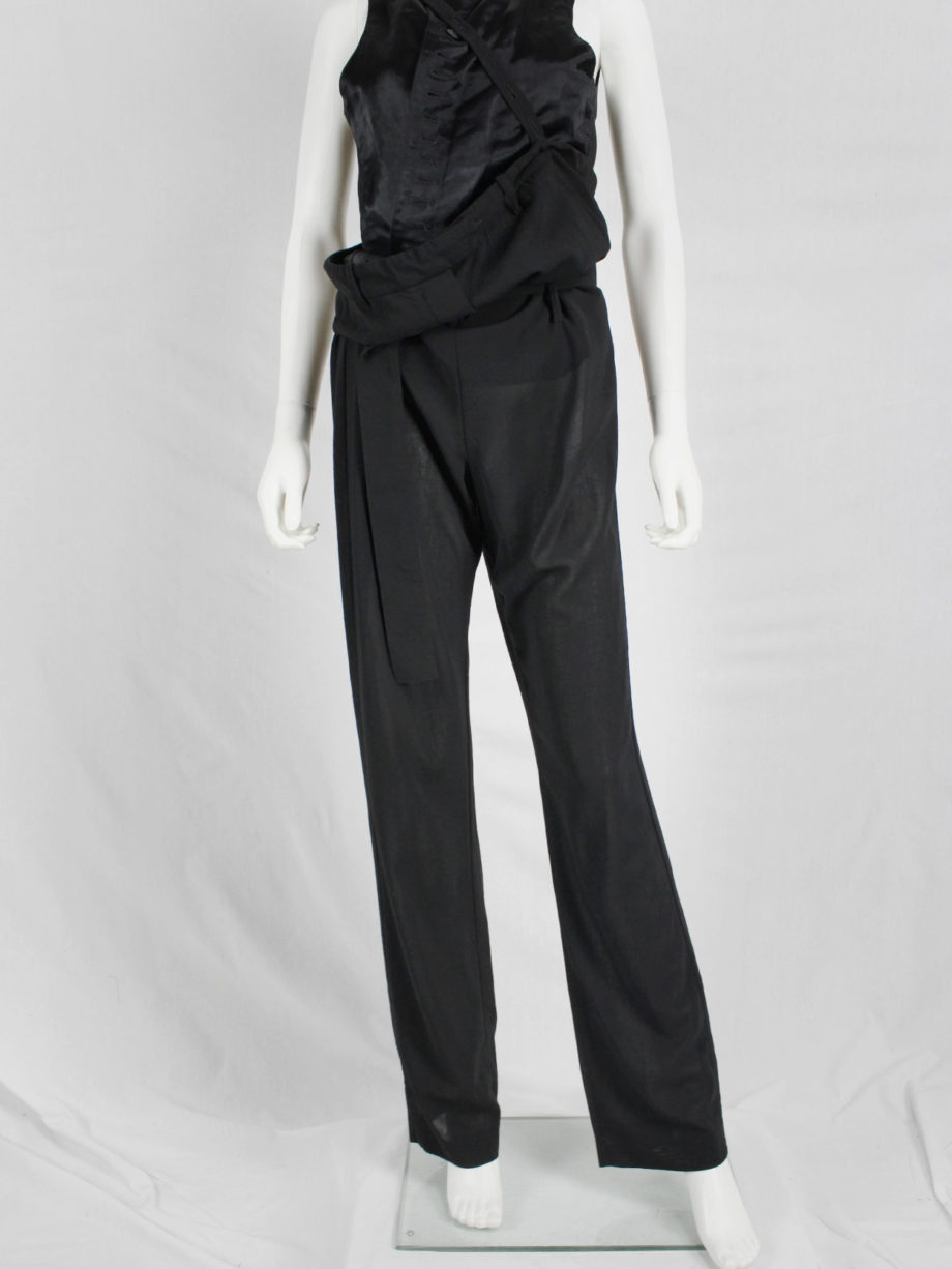 vaniitas vintage Ann Demeulemeester black draped trousers with strap or jumpsuit spring 2003 3330
