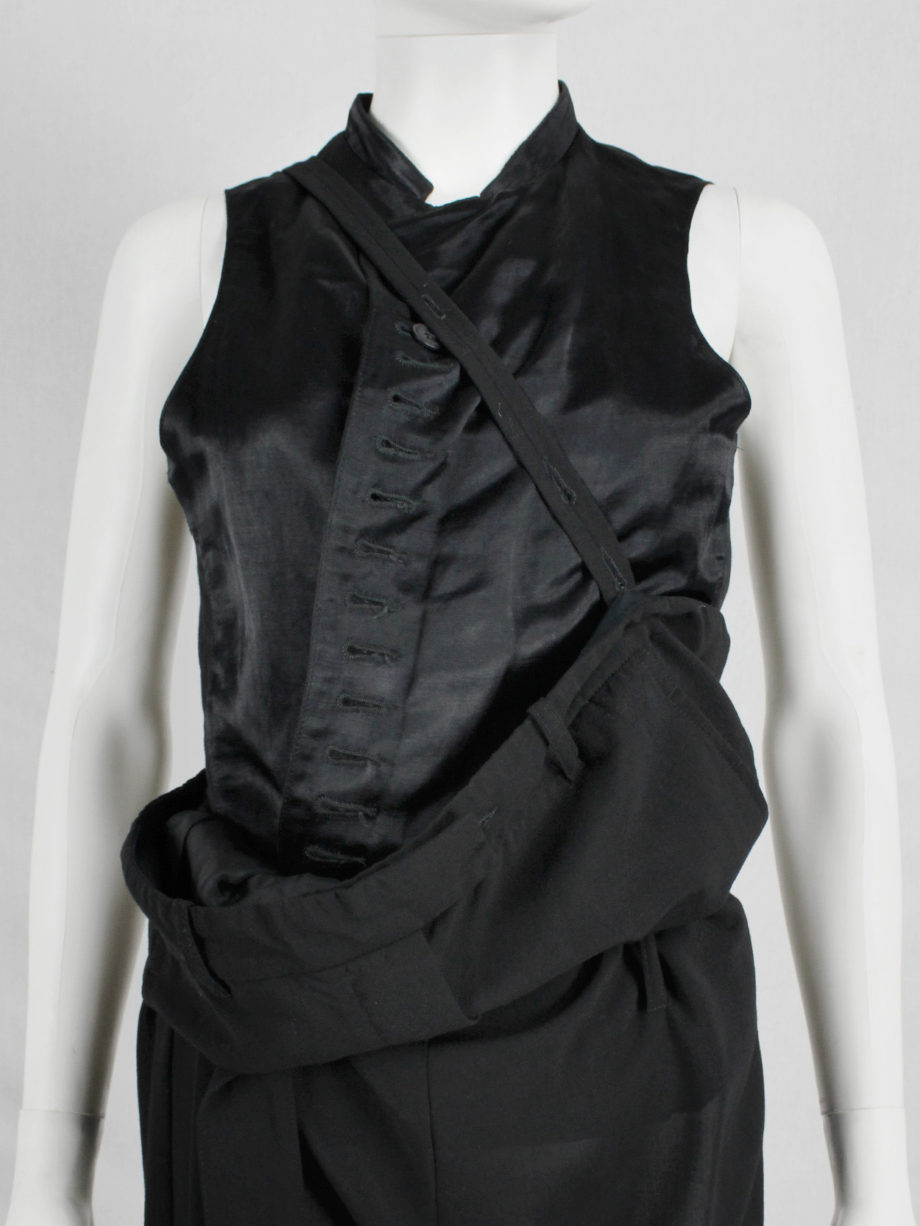 vaniitas vintage Ann Demeulemeester black draped trousers with strap or jumpsuit spring 2003 3351